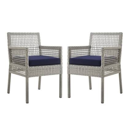 Front. Modway - Aura Outdoor Patio Wicker Rattan Dining Armchair Set of 2 by Modway - Gray Navy.