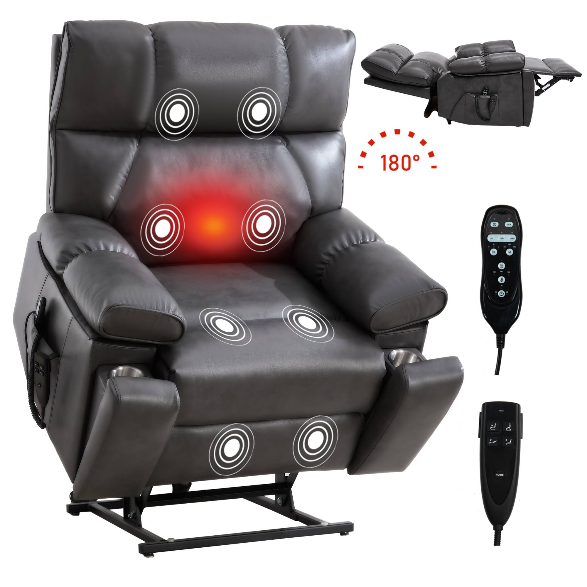 Alt View 10. GOODSILO - Large Dual Motor Electric Power Lift Recliner with Massage and Lumbar Heat Functions for Ultimate Comfort - Dark Gray.