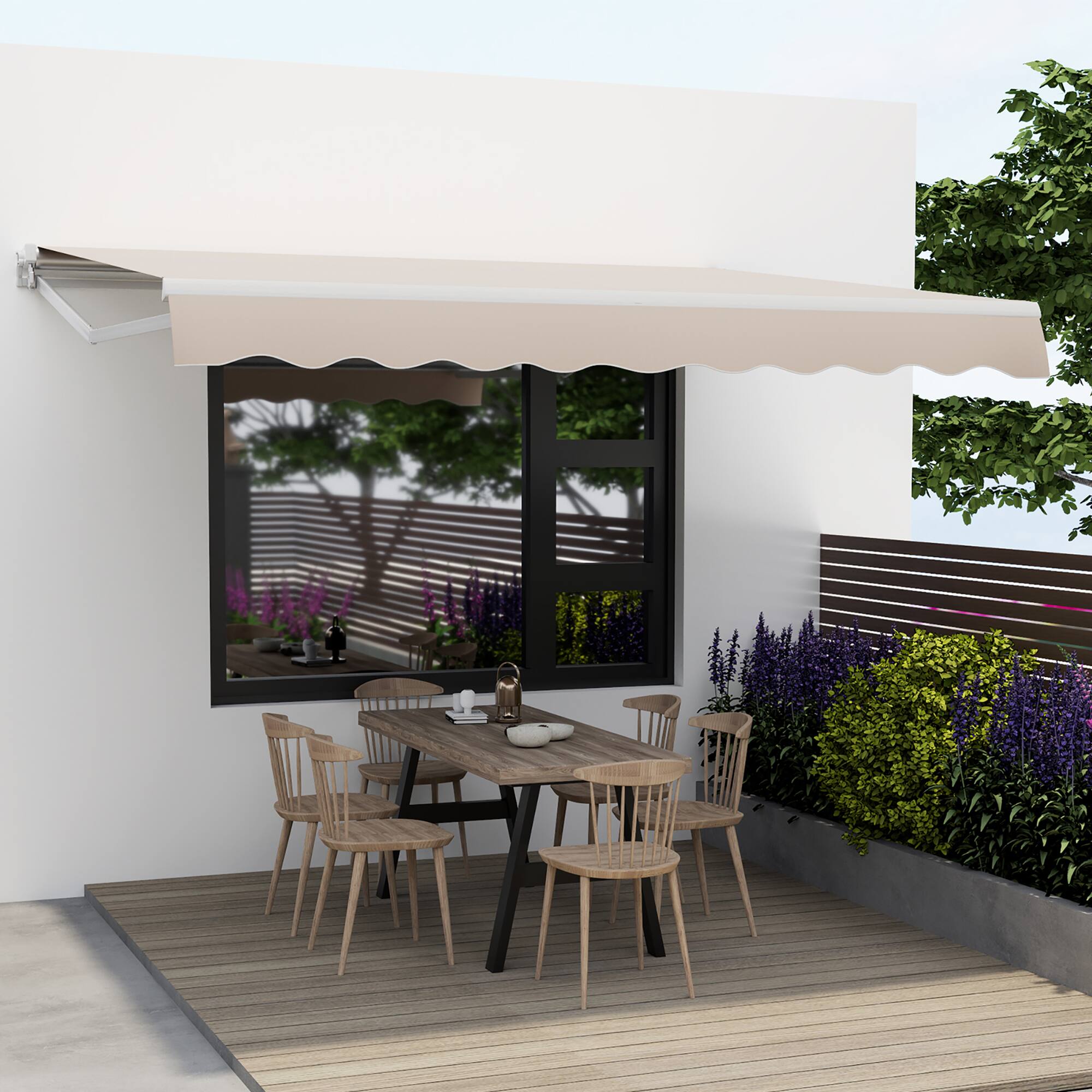 Alt View 4. Gymax - Gymax 12 x 10 ft Outdoor Patio Retractable Awning Polyester Sunshade Cover w/ Manual Crank Handle Deck Beige - Beige.