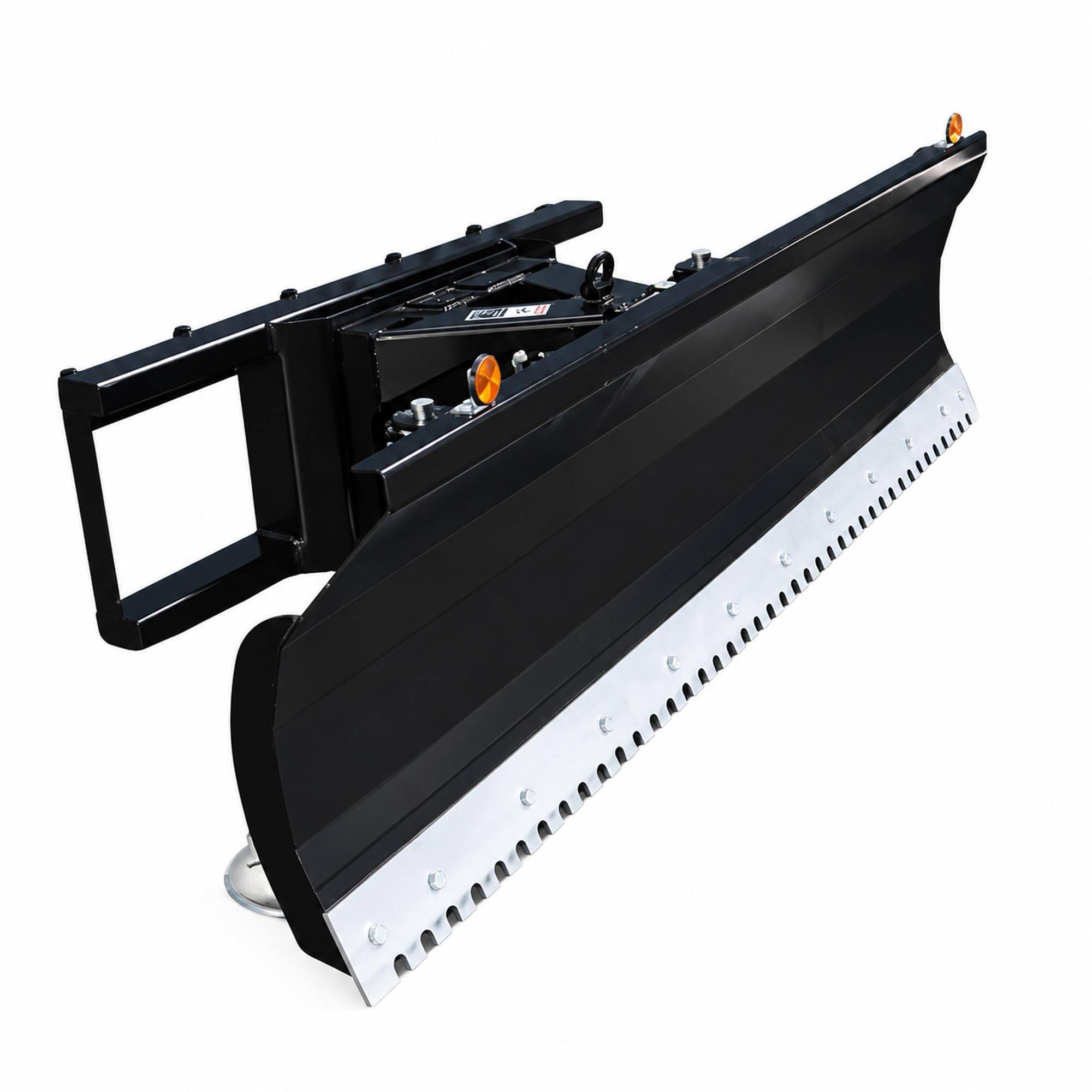 Front. RYHNUYNE - 72 in Extreme-Duty Pusher Snow Plow and Dozer Blade Combo, 28.5 Degree Angle, 545.7 lb, Skid Steer Hookup - Antique Black.