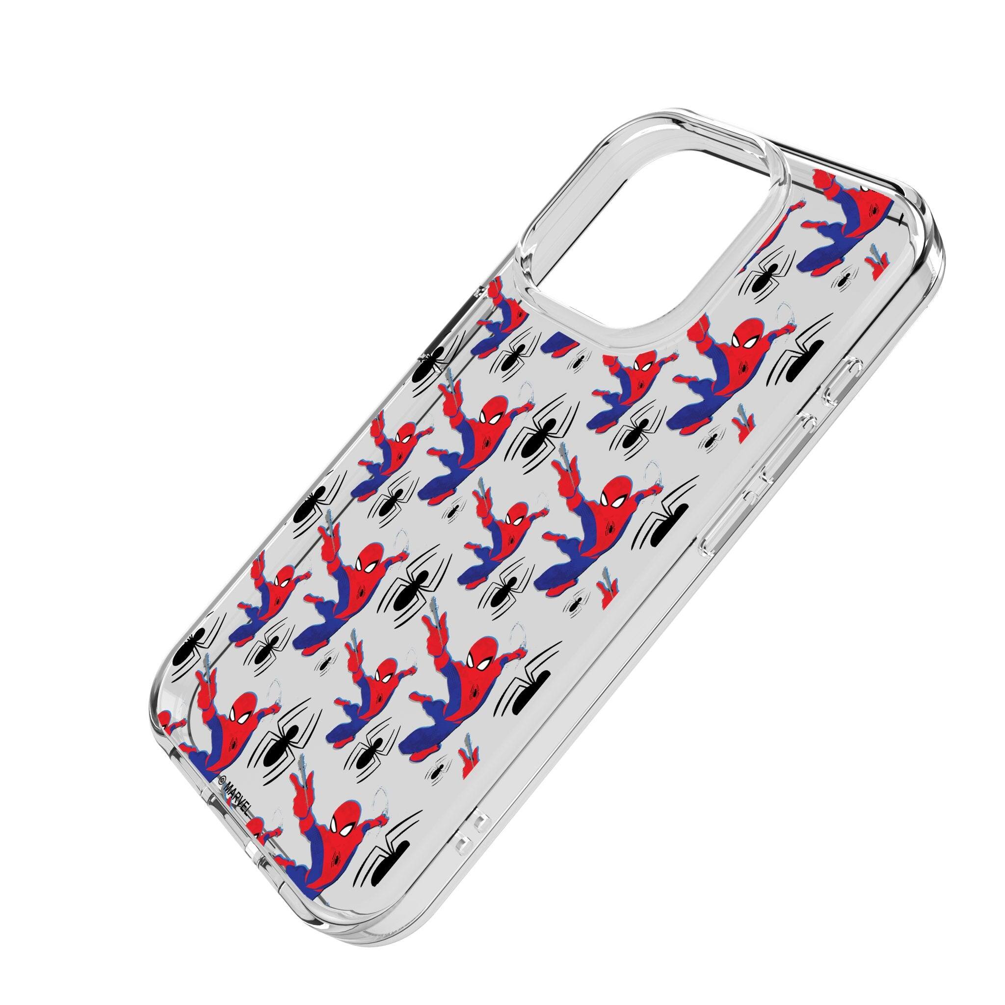 Angle. Keyscaper - Marvel Pattern Clear Phone Case - Apple iPhone 14 - Spider-Man.