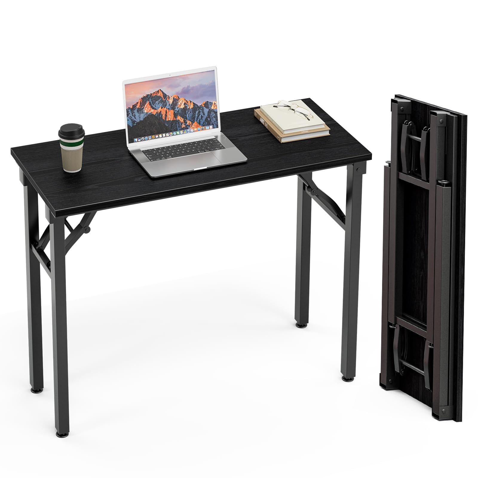 Stylel Star - TEMI Small Computer Desk Folding Table - 35.8" Foldable Office Desk, No Assembly, Perfect for Small Spaces in Bedroom - Dark Oak