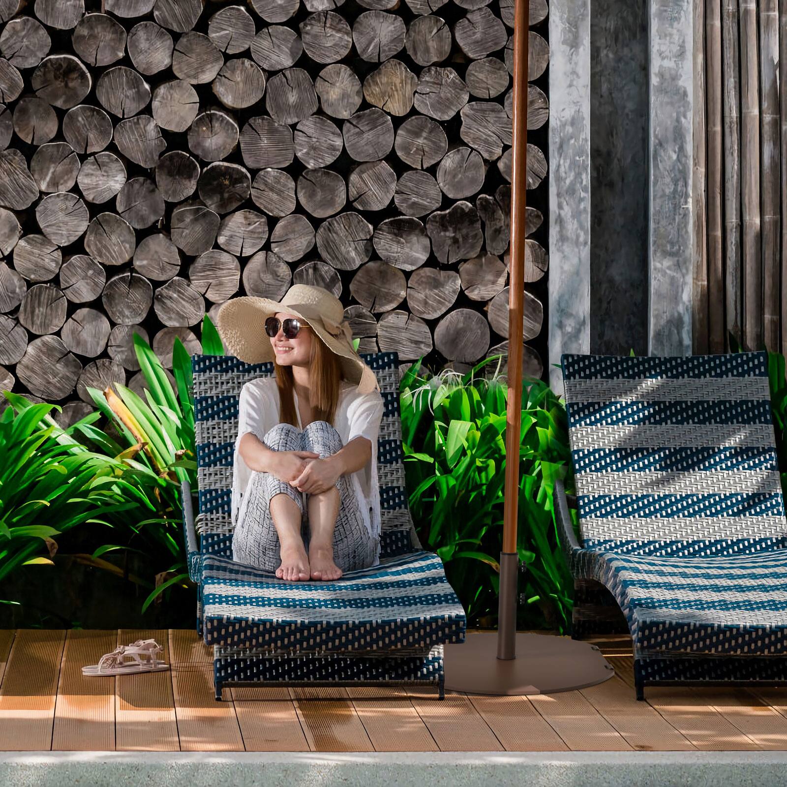 Alt View 5. Costway - Patio 50LBS Umbrella Base Market Umbrella Stand Wheels Handle - Brown.