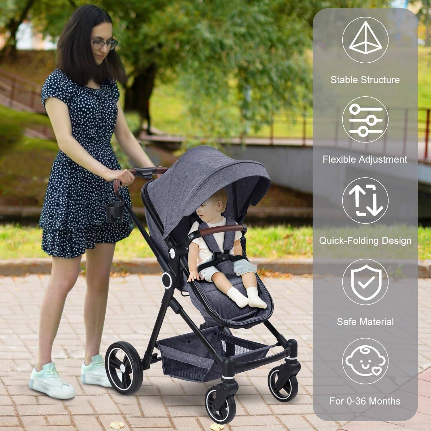 - Stable Structure
- Flexible Adjustment
- Quick-Folding Design
- Safe Material
- For 0-36 Months