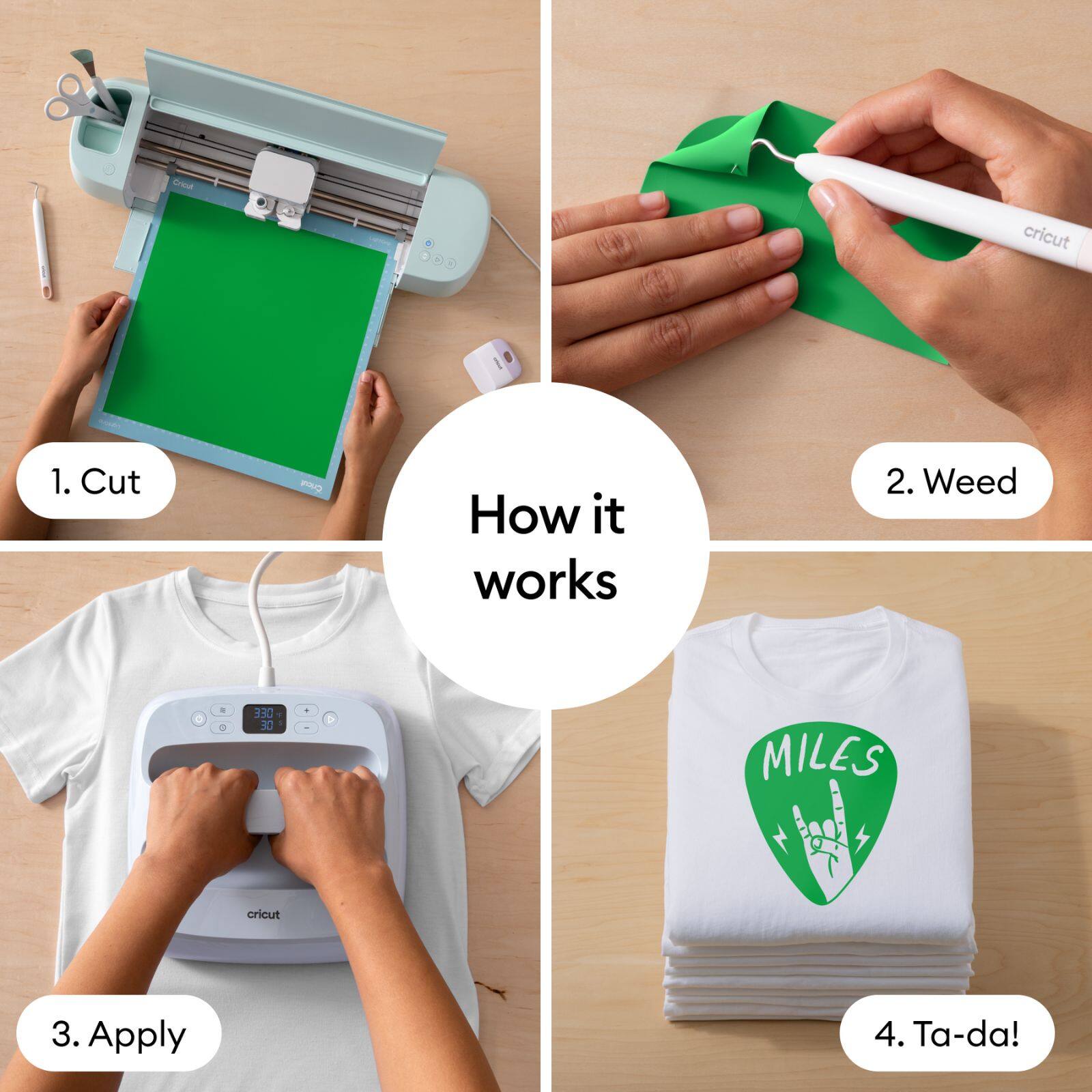 1. Cut  
2. Weed  
3. Apply  
4. Ta-da!  

How it works