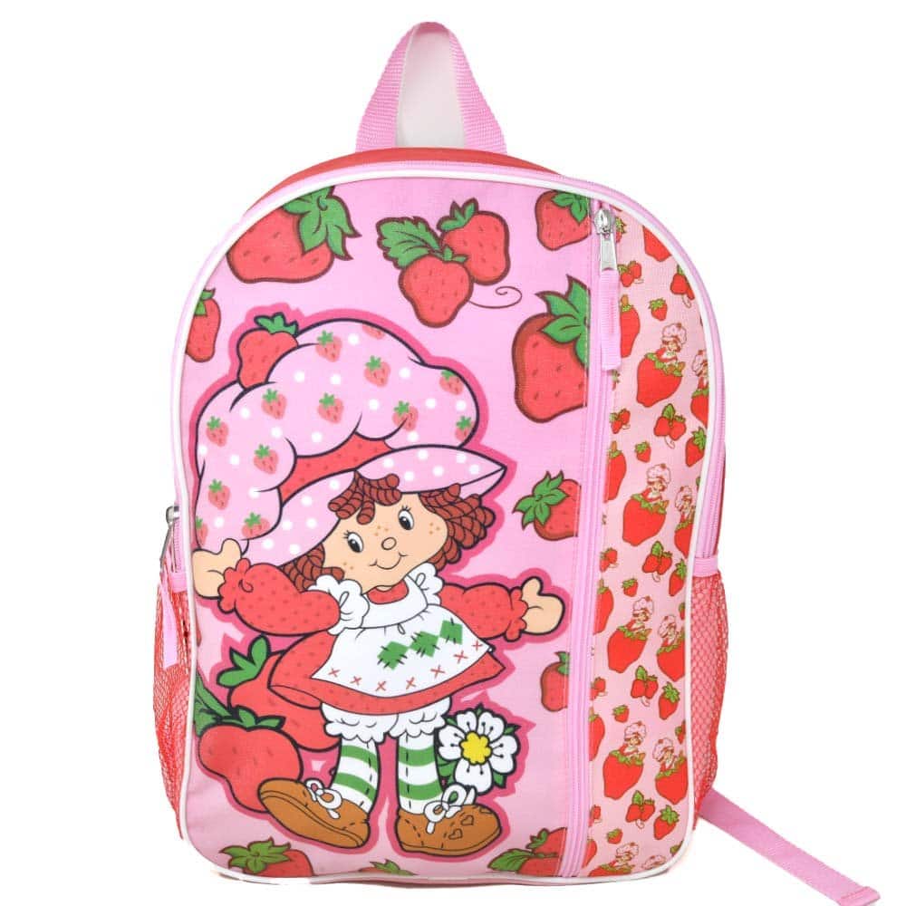American Greetings - Strawberry Short 16" Nylon School Backpack 16" Bookbag for Girls, with a Large front Pocket - Pink