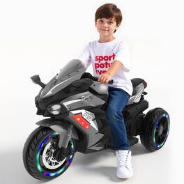Ecooso - 12V Kids Battery Ride-On Motorcycle Toy Car, USB/MP3 Compatible, Perfect Gift for Ages 3–4 - Gray