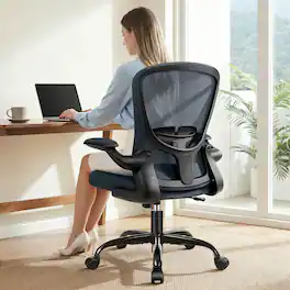 KERDOM - Ergonomic Desk Chair, Swivel Computer Chair with Flip-up Arms, Adjustable Lumbar Support & Height, Breathable Mesh, Tilt - Dark Gray