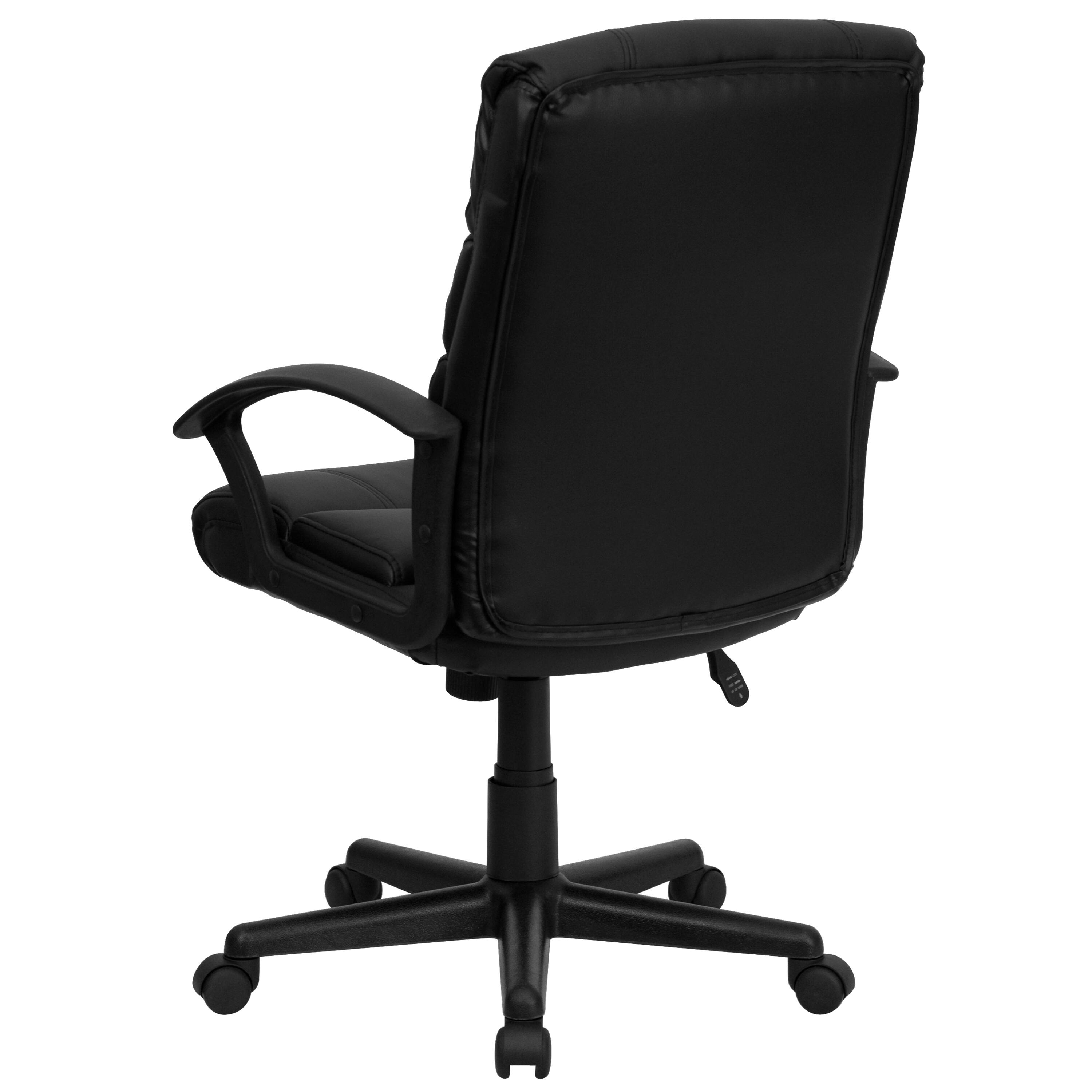 Alt View 4. Emma + Oliver - Mid-Back Leather Swivel Task Office Chair with Accent Divided Back and Arms - Black.