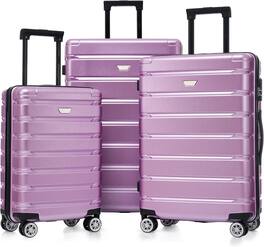 MOOSOO - Luggage Set 3 Piece, Hard Shell PC+ABS Lightweight Suitcase Set with Spinner Wheels, for Travel Women Men - Purple