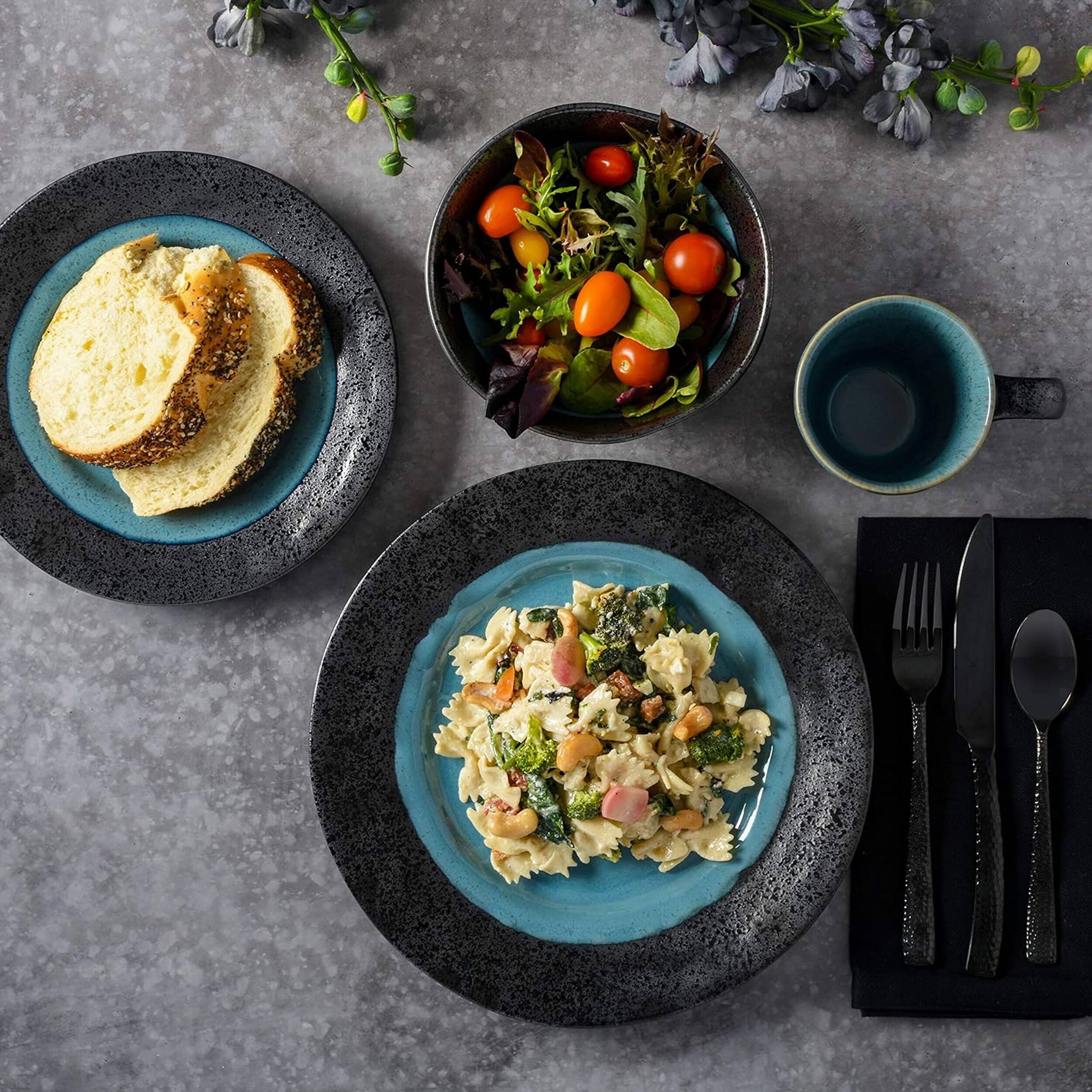 Alt View 4. Gibson - Gibson Elite Dragonstone 16 Piece Stoneware Reactive Glaze Dinnerware Set in Aqua - Aqua.