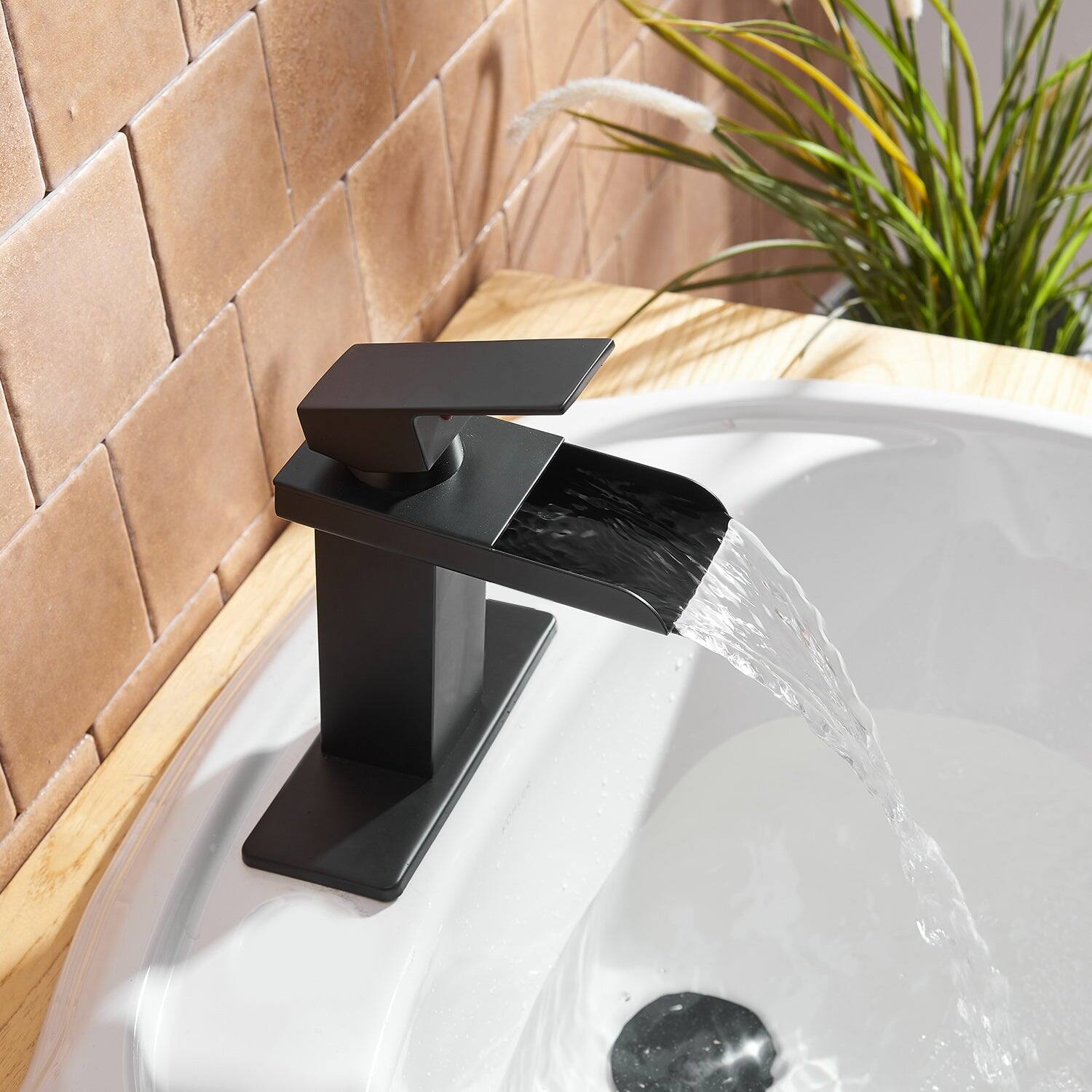 Alt View 5. Boyel Living - Waterfall Single Hole Single-Handle Low-Arc Bathroom Faucet With Pop-up Drain Assembly in Matte Black - Matte Black.