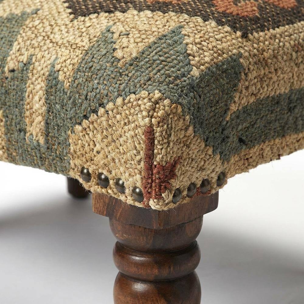 Alt View 1. Starlight Canyon Home - Rustic Jute Wrapped Accent Stool, Distressed Wood Footstool for Bedroom - Multi-Color.