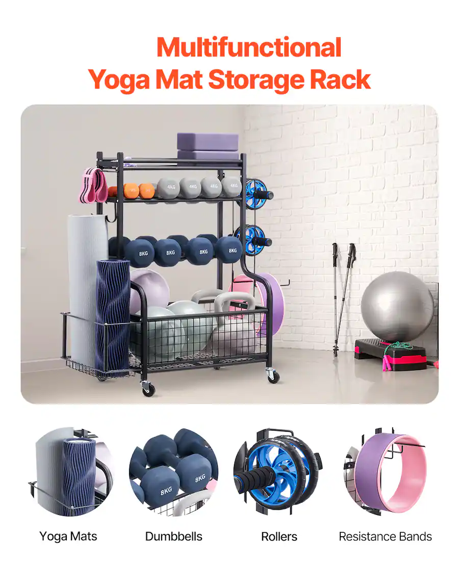 VEVOR Yoga Mat Storage Rack, Powder Coated Finish Steel Yoga Mat Holder ...