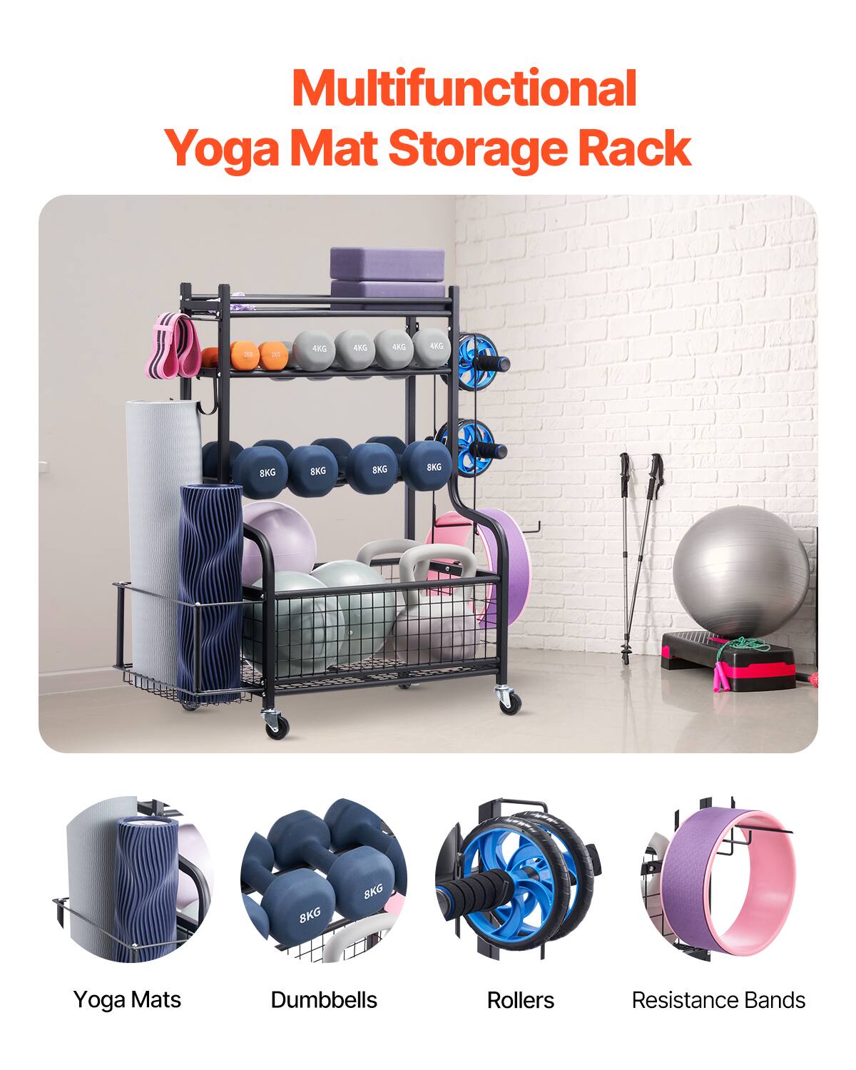 Multifunctional Yoga Mat Storage Rack

- Yoga Mats
- Dumbbells
- Rollers
- Resistance Bands