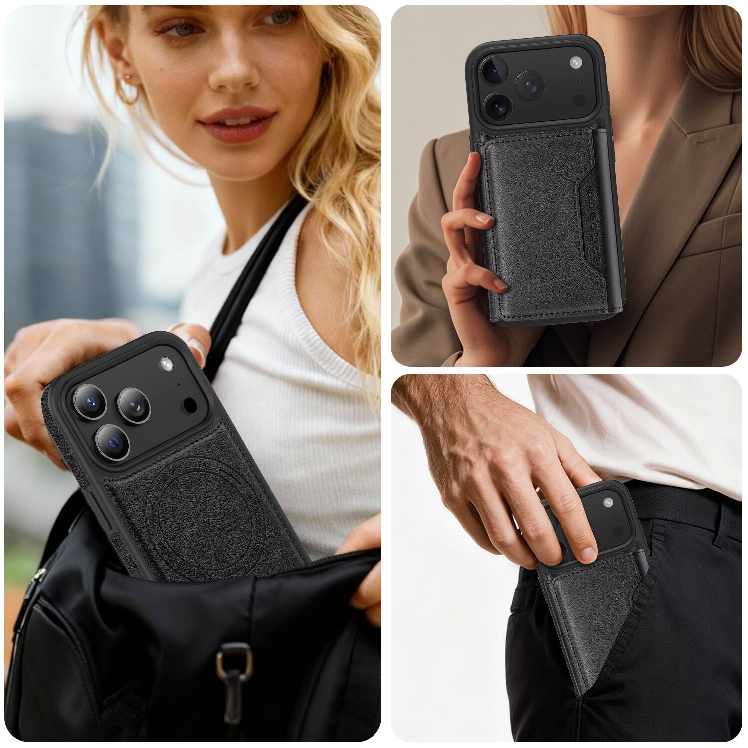 Alt View 3. Dteck - Detachable Magnetic Wallet Case for Apple iPhone 17 Pro Max,2-in-1 Shockproof Faux Leather Card Holder Stand Back Cover - Black.