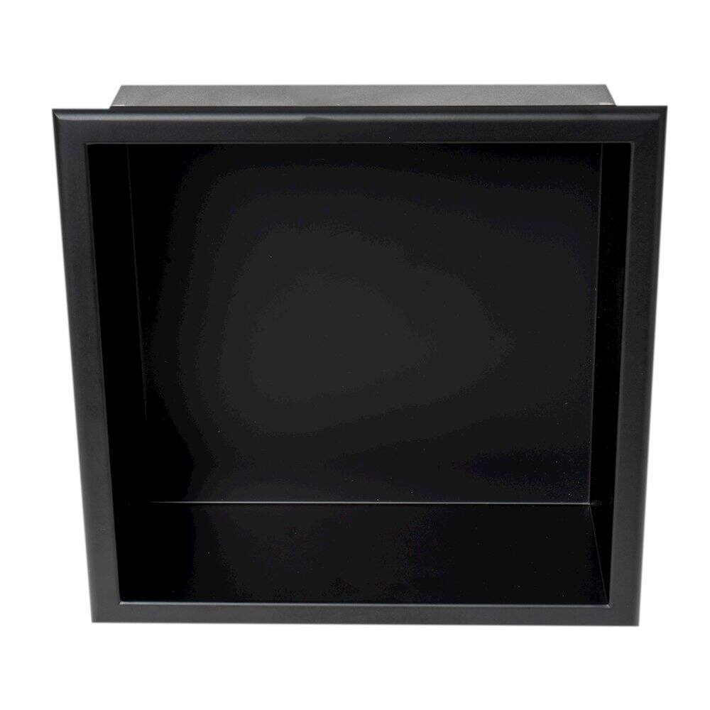 Left. Alfi - 12" x 12" Black Matte Stainless Steel Square Single Shelf Bath Shower Niche - Black.