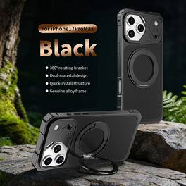 Dteck - Rugged Case for Apple iPhone 17 Pro Max with Ring Kickstand, Magnetic Shockproof Aluminum Frame Cover, Heat Dissipation - Black