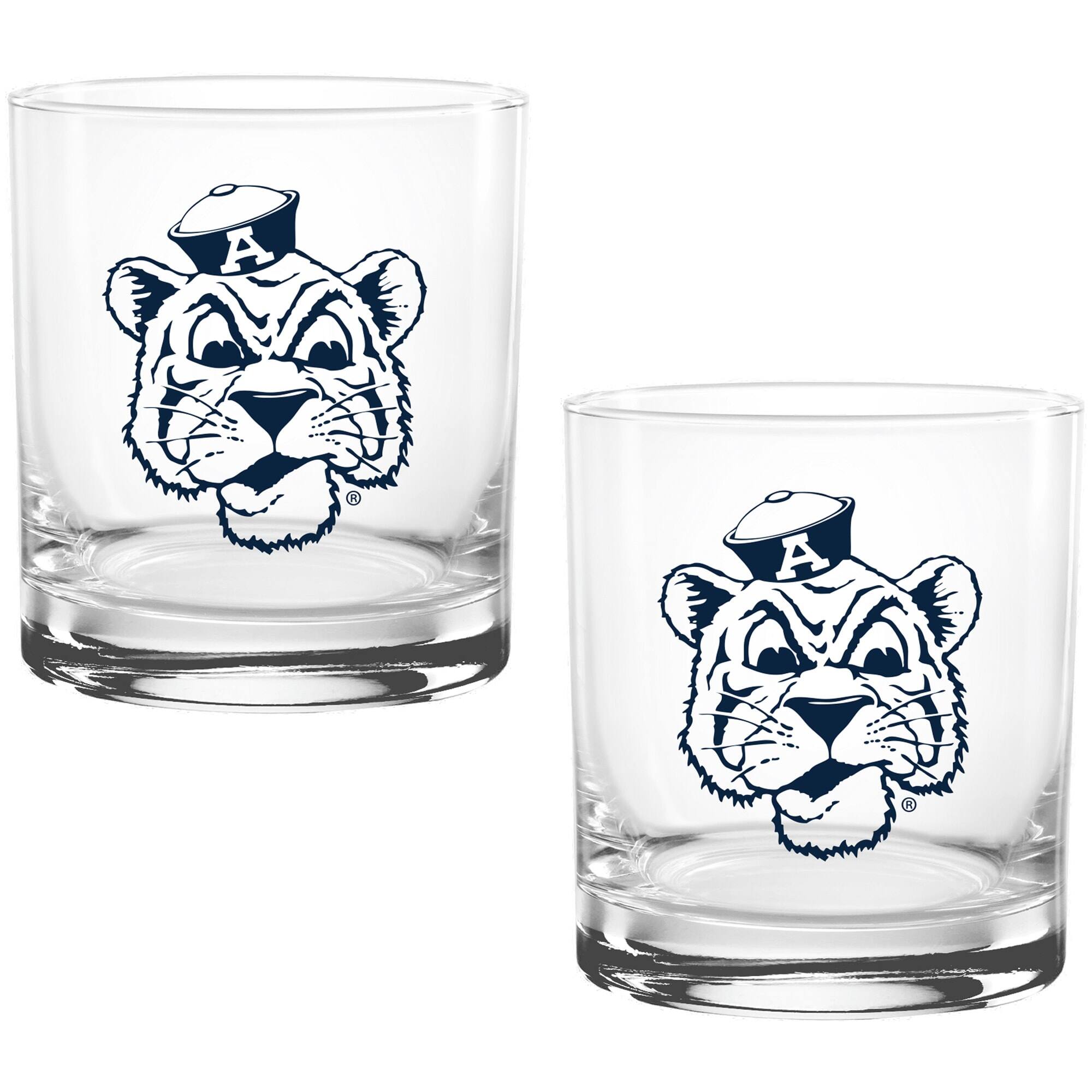 Front. Indigo Falls - Auburn Tigers Two Pack 14oz. Vault Sketch Rocks Glass Set - Multicolor.