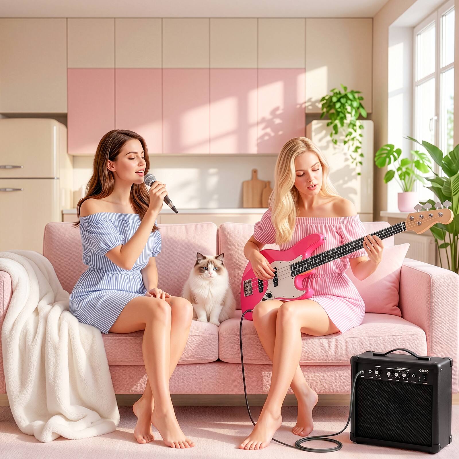 Left. Winado - Electric Kjazz Bass Guitar with 20W AMP | 4 String Bass Guitar Kit  Includes AMP, Bag, Shoulder Strap, Guitar Pick - Pink.