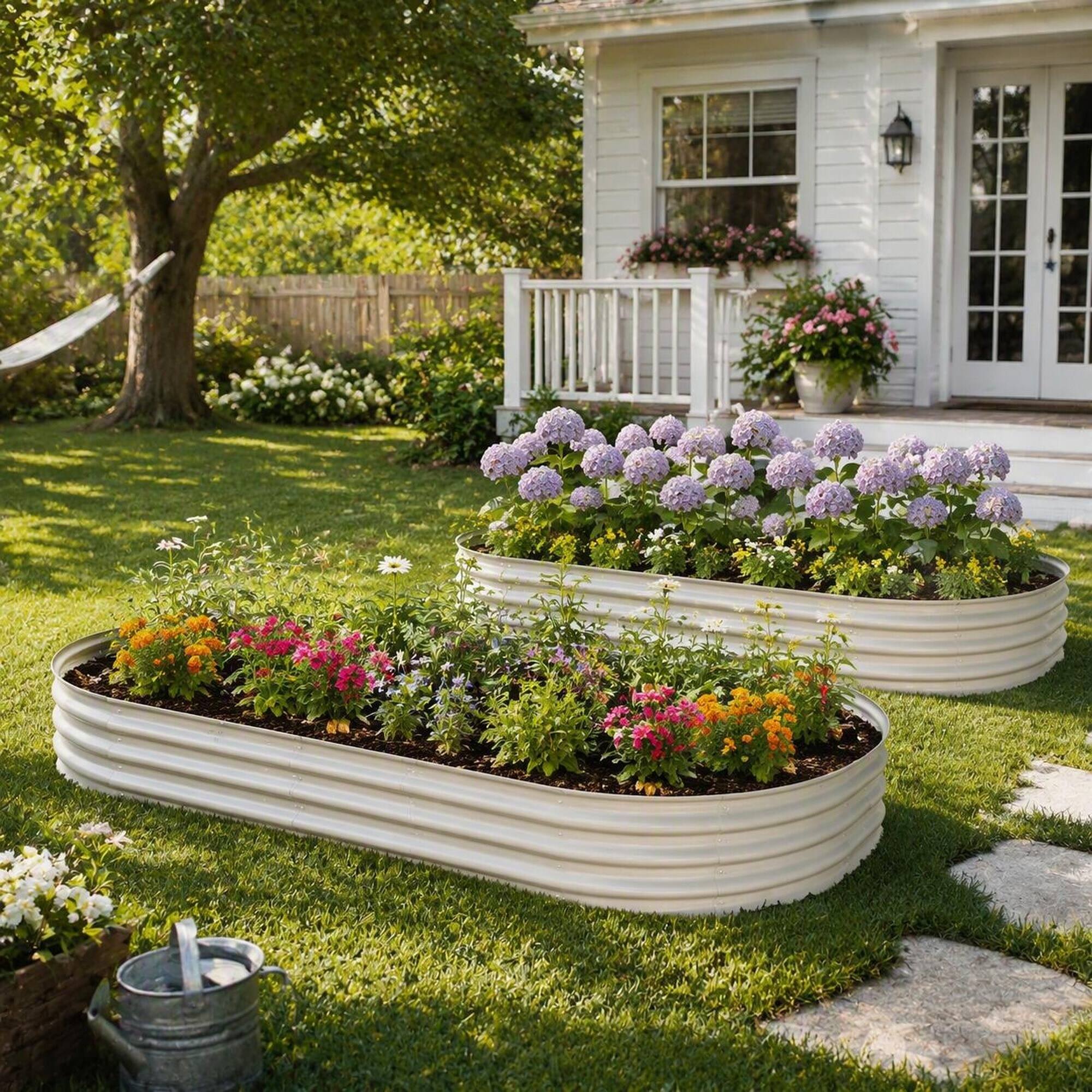 Angle. RYHNUYNE - 2 Pack Galvanized Raised Garden Bed Kit 8x4x1ft Outdoor Planter Box for Vegetables Flowers Herbs, Rustproof Metal - Silver.