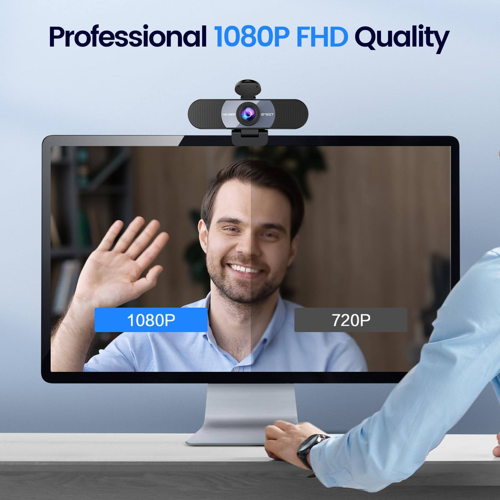 EMEET C960 1080P Webcam, 2 Mics, 90° FOV, Computer Camera Gray - Best Buy