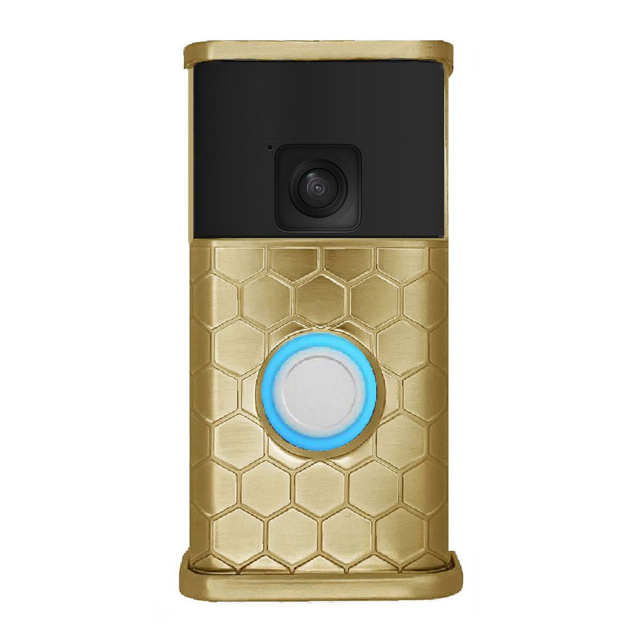Front. Michael Healy - Honeycomb Video Doorbell Cover (Battery Doorbell 2024 Release) - Satin Brass.