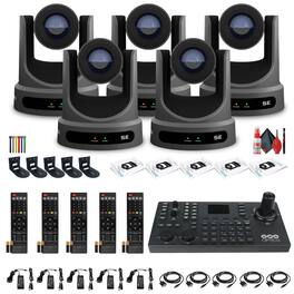5 x PTZOptics Move SE PTZ Camera with 30x Optical Zoom (PT30X-SE-GY-G3) + SuperJoy PTZ Controller + 5 x Wall Mount