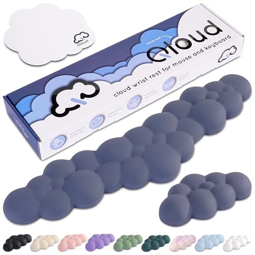 Earthley Blooms - Qloud Cloud Wrist Rest for Computer Pad Memory Foam Non Slip Base Comes with Mouse - White - Slate Blue