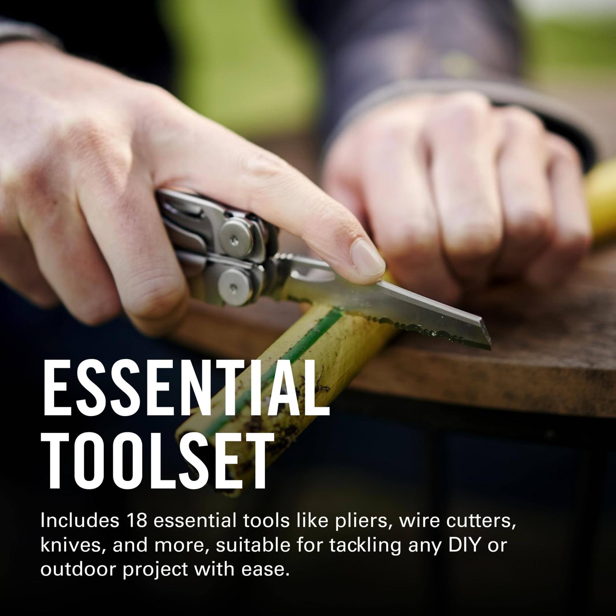 ESSENTIAL TOOLSET

Includes 18 essential tools like pliers, wire cutters, knives, and more, suitable for tackling any DIY or outdoor project with ease.