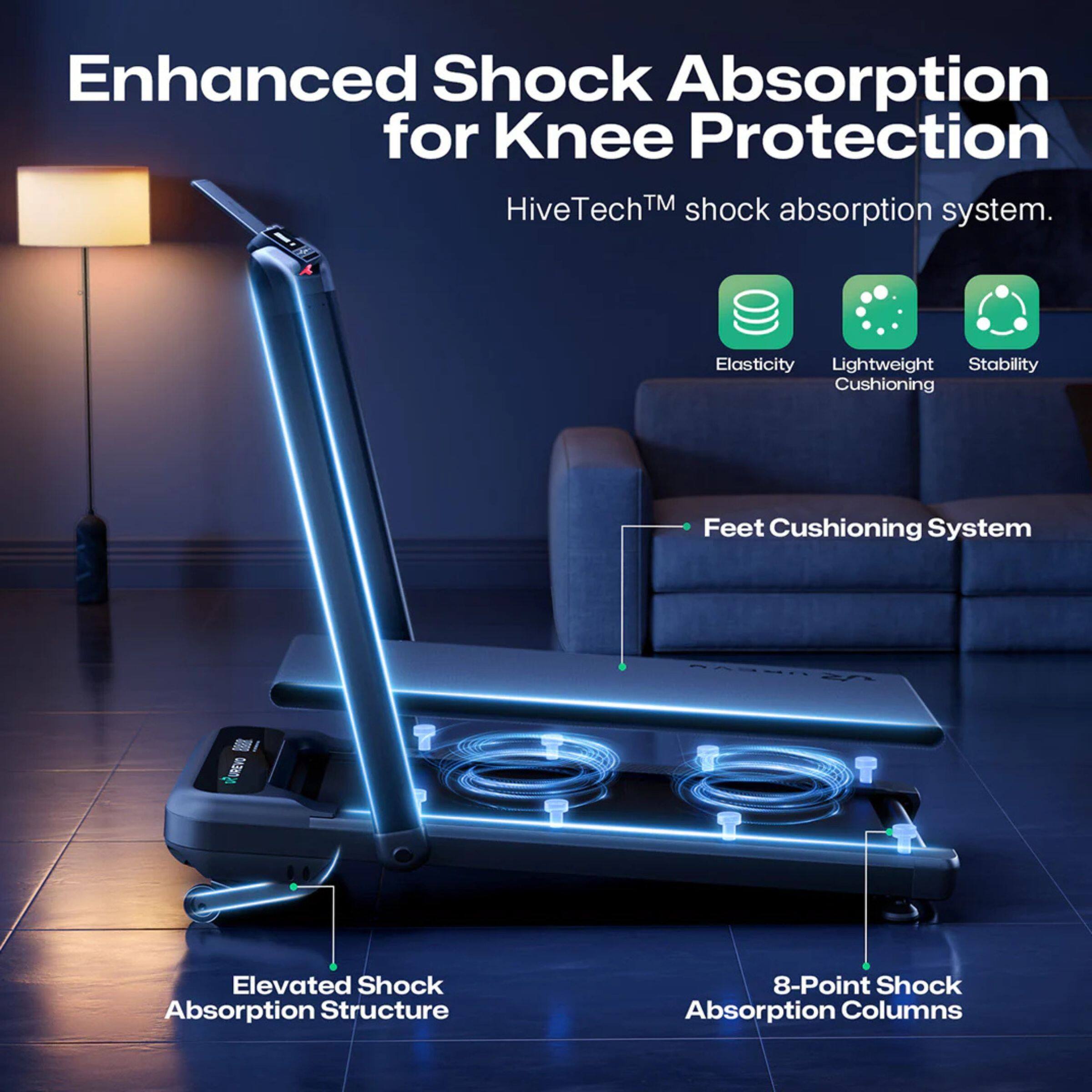 Enhanced Shock Absorption for Knee Protection

HiveTech™ shock absorption system.

- Elasticity
- Lightweight Cushioning
- Stability

Feet Cushioning System

Elevated Shock Absorption Structure

8-Point Shock Absorption Columns