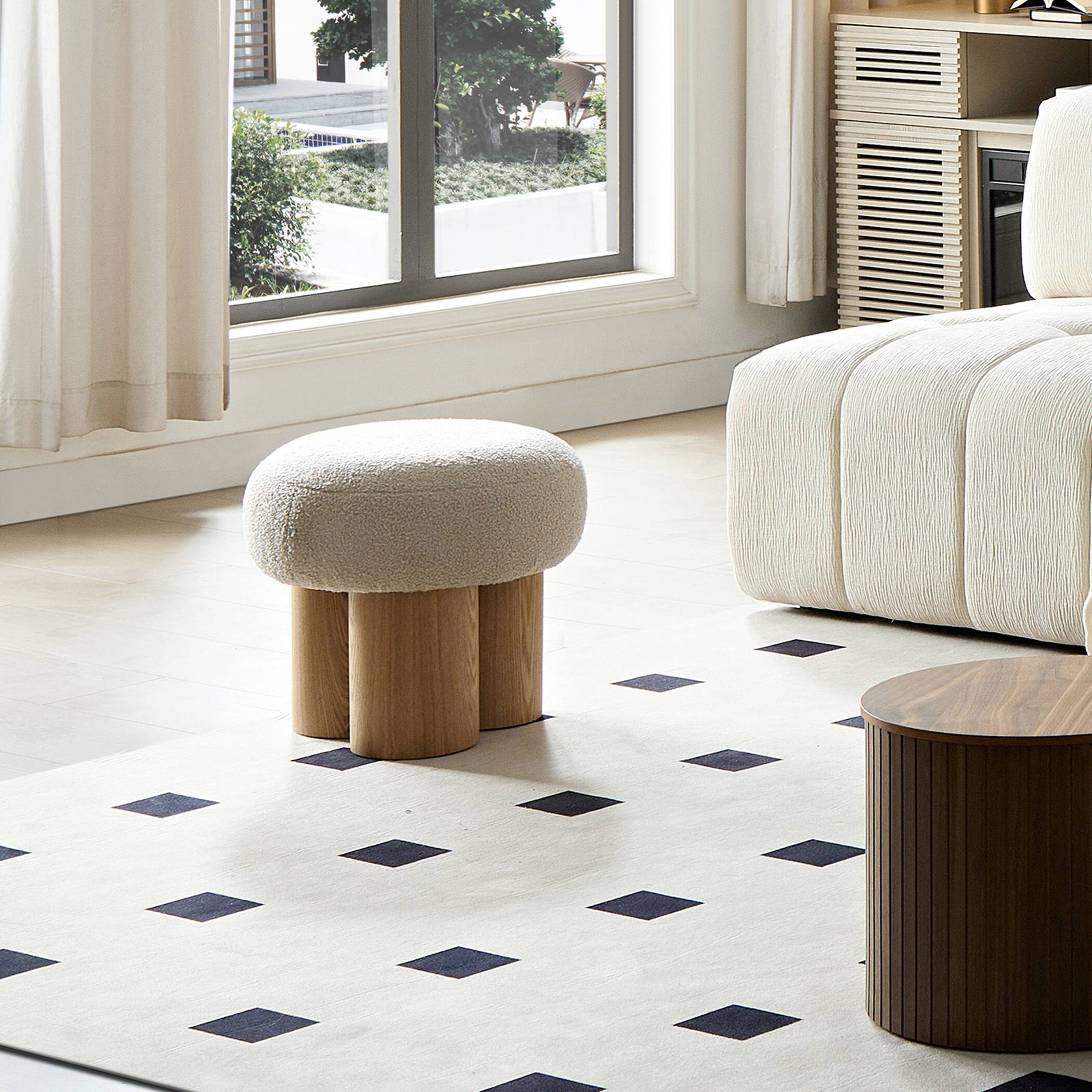 Alt View 6. GOODSILO - Mushroom Stool with Plush Seat and Wood-Like Barrel Base for Versatile Home Seating and Decor - Greige.