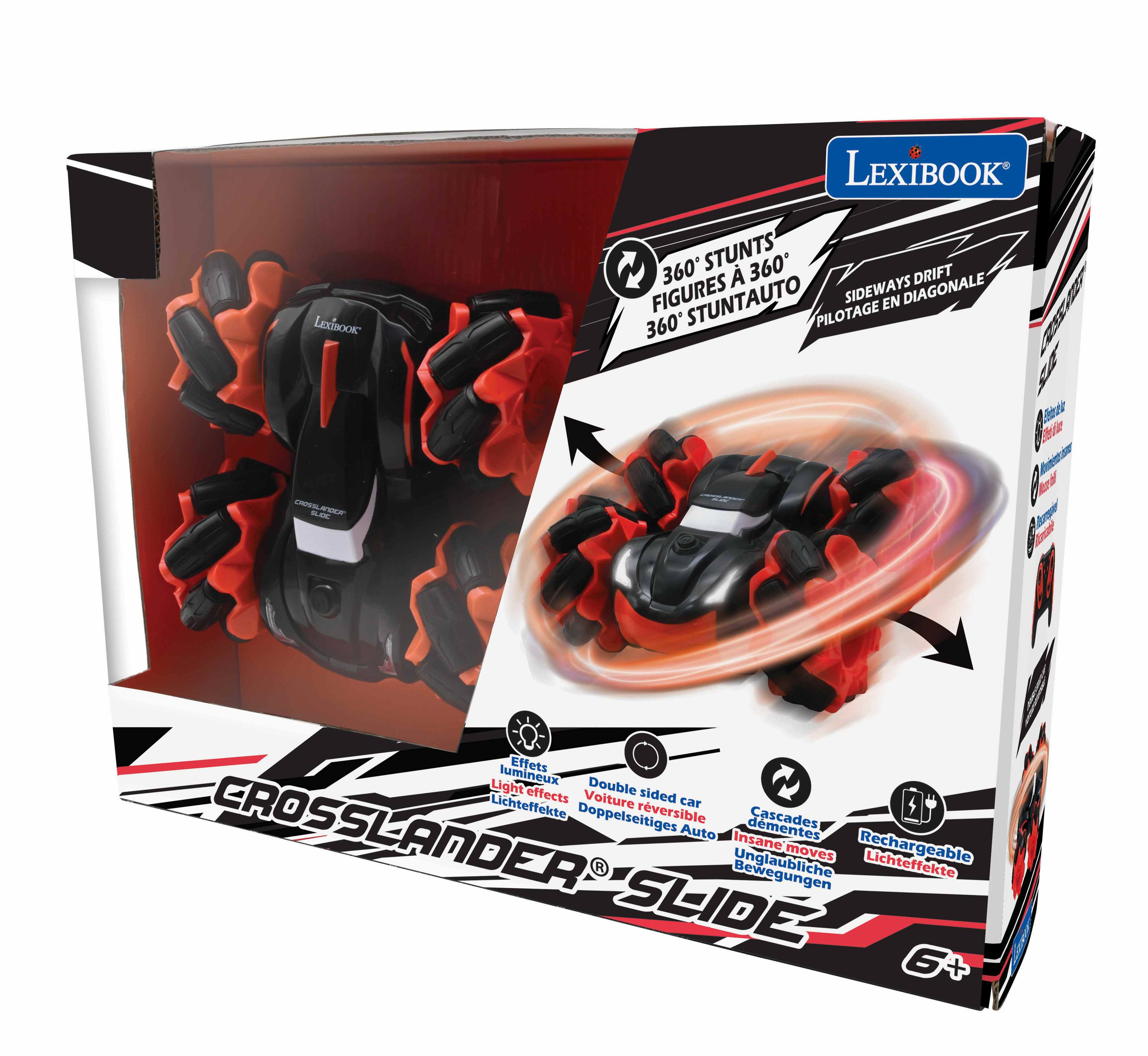 LEXIBOOK LEXIBOOK 2 360 STUNTS 360 DRIFT FIGURES STUNTAUTO SIDEWAYS EN DIAGONALE 360 PILOTAGE wws.gm LNE -R SA 2t Betie d baiee | Effets Light lumineux Double effects Voiture sided car Lichteffekte Doppelseitiges rversible Cascades CROSSLANDER Auto Insane dmentes Insanemoves moves Rechargeable Lichteffekte Bewegungen SLIDE 6+