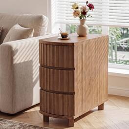 Tribesigns - Solid Wood End Table, 3-Drawer Narrow Side Table, Curved Design - Brown