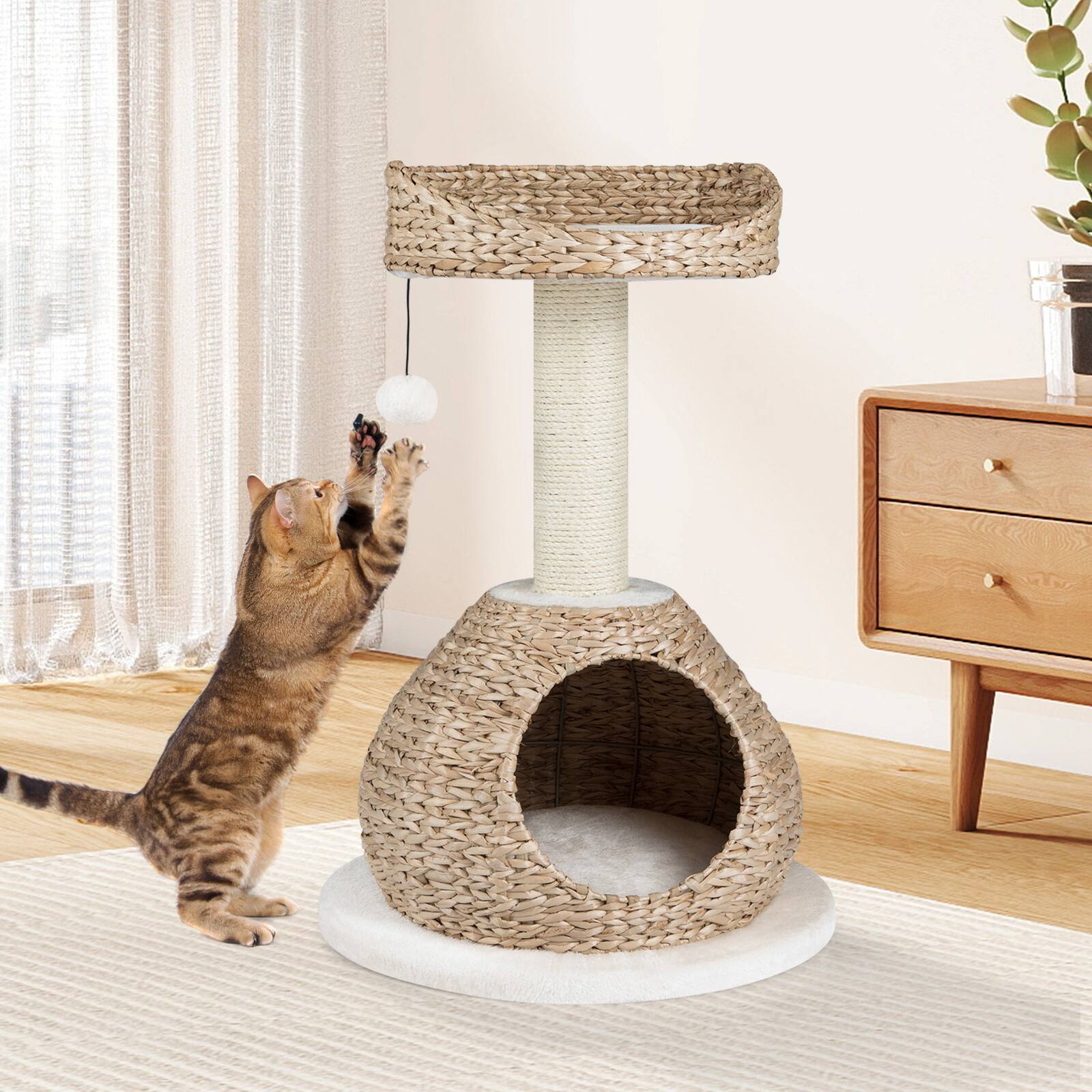 Alt View 1. Gymax - Gymax Petsjoy 28'' Hand-Made Cat Tree Tower Natural Bowl Shaped w/Perch.