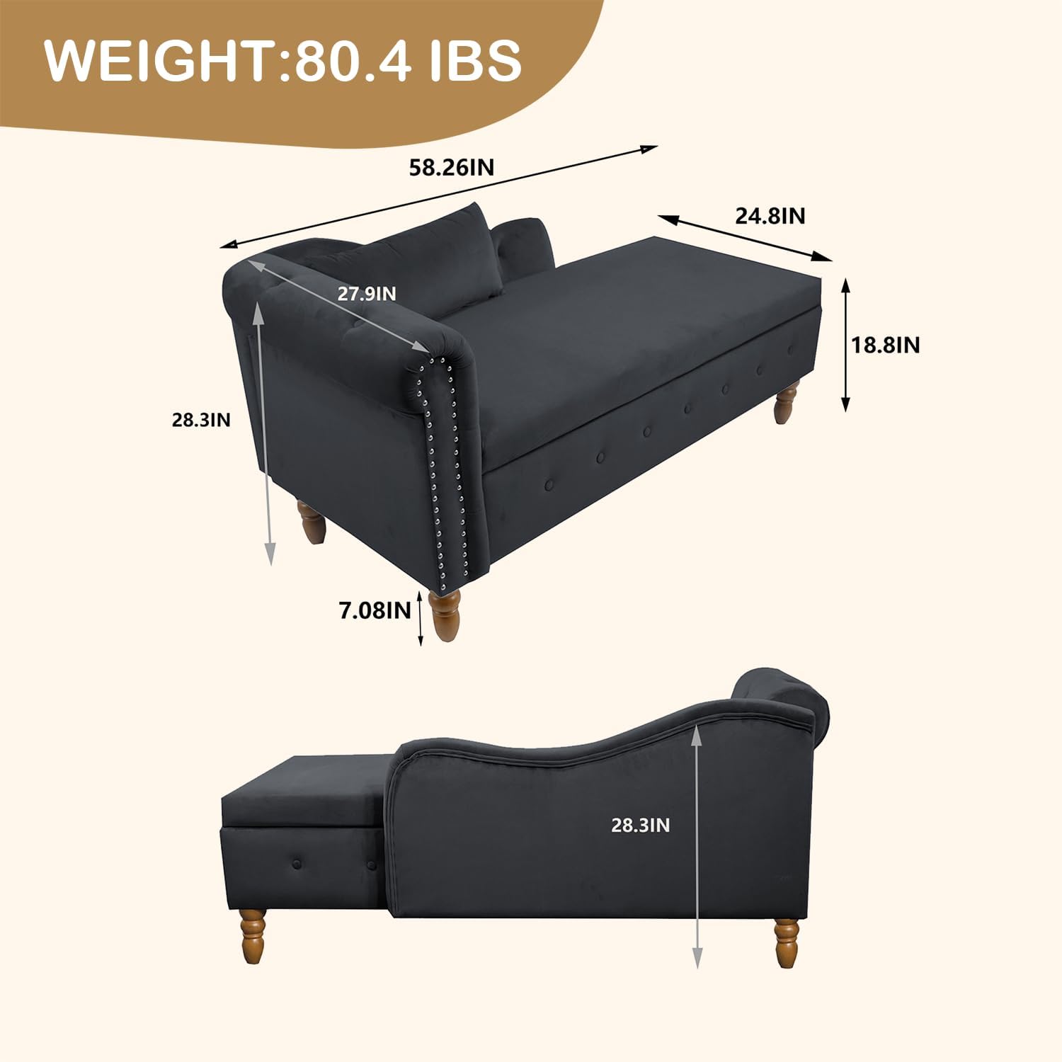 WEIGHT: 80.4 IBS  
58.26IN  
24.8IN  
27.91IN  
18.8IN  
28.3IN  
7.08IN  
28.3IN