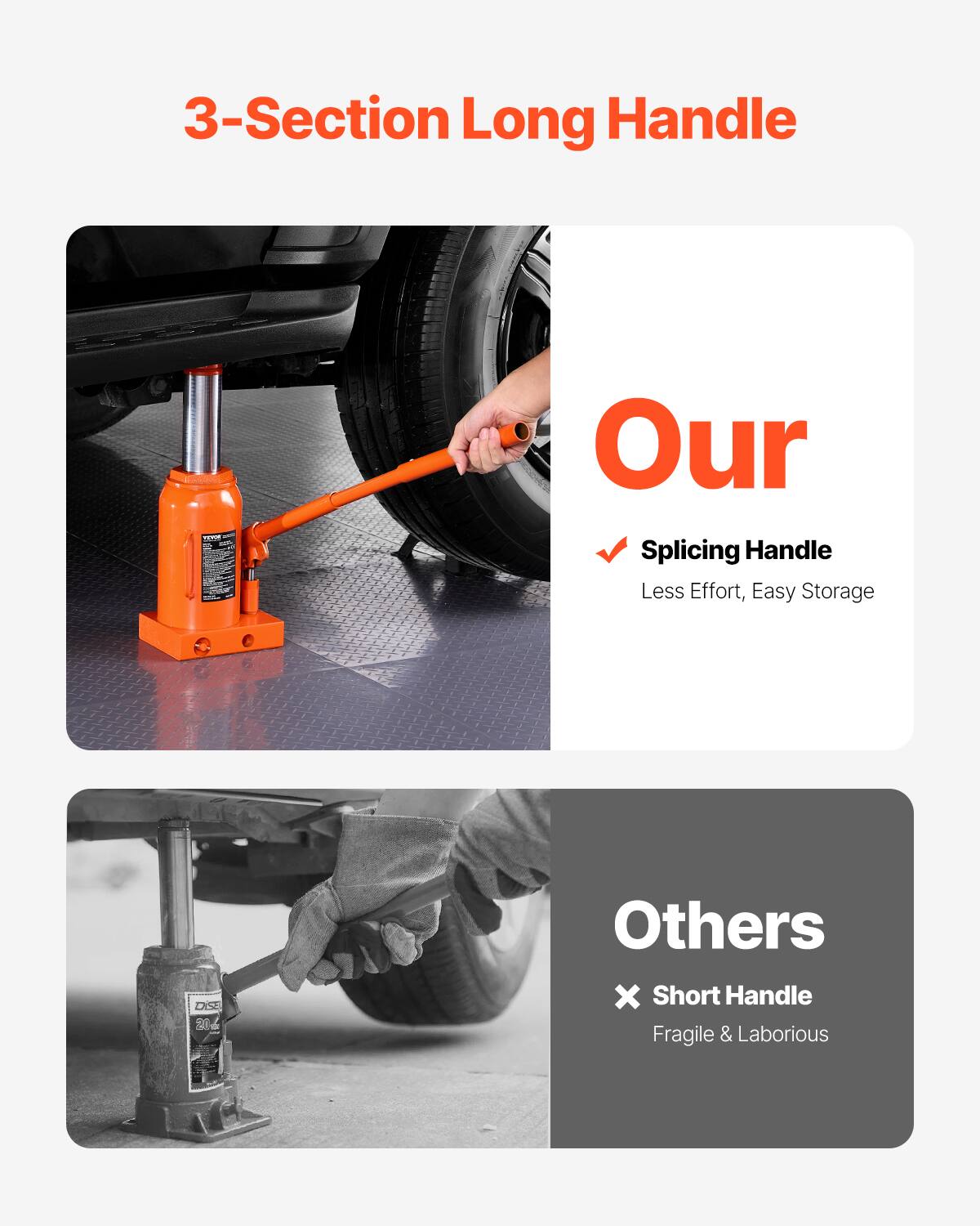 3-Section Long Handle

Our
Splicing Handle
Less Effort, Easy Storage

Others
Short Handle
Fragile & Laborious