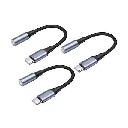 Front. Qixxronics - USB-C to 3.5mm AUX Adapter (3 Pack), Type-C Jack Adapter - Gray.