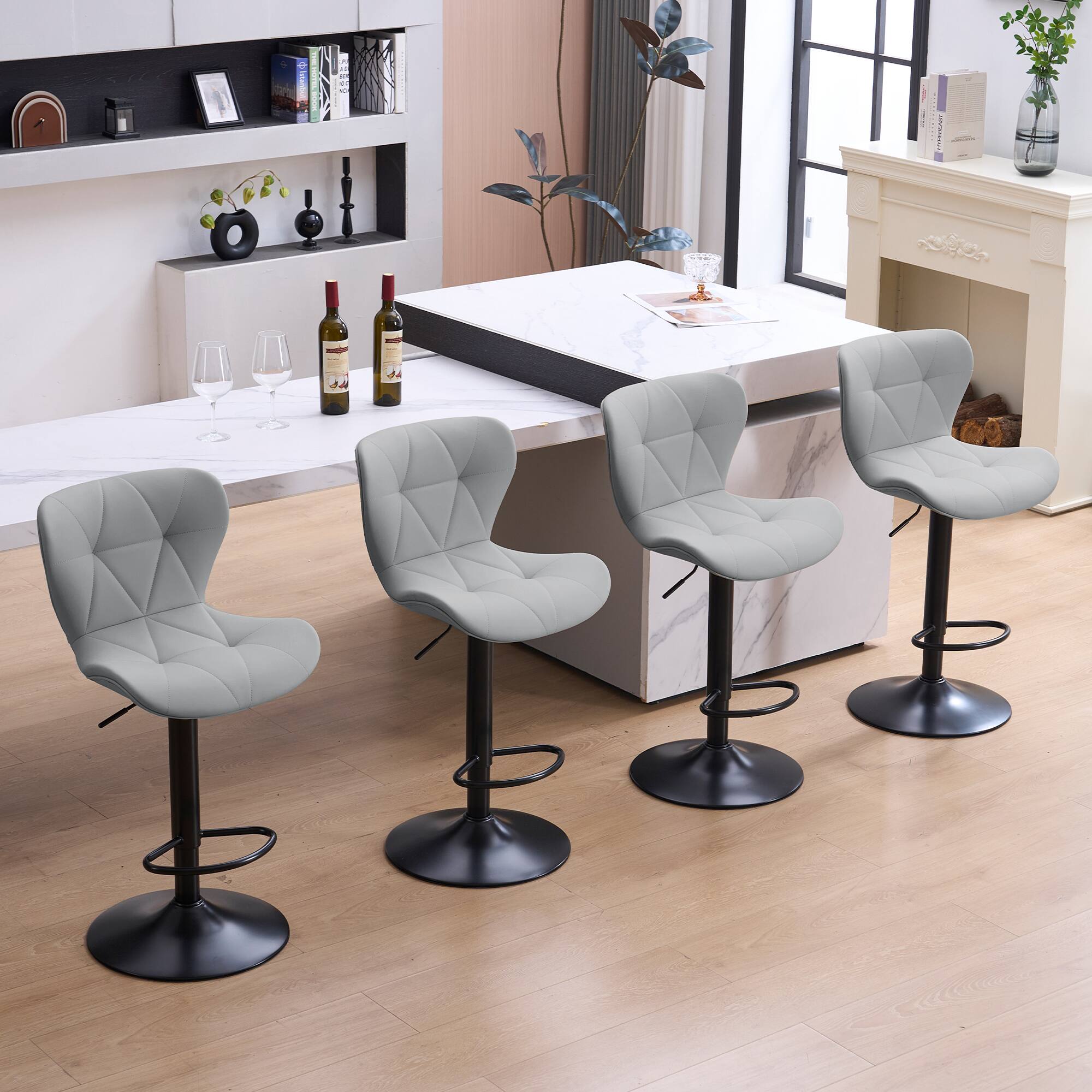 Back. FERPIT - FERPIT Set of 2 Modern Adjustable Height Bar Stools Padded PU Leather Swivel Stools, Gray - Gray.