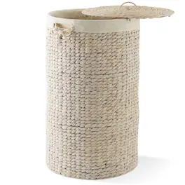 Casafield - Round Laundry Hamper Basket with Lid and Liner for Clothes - Whitewash