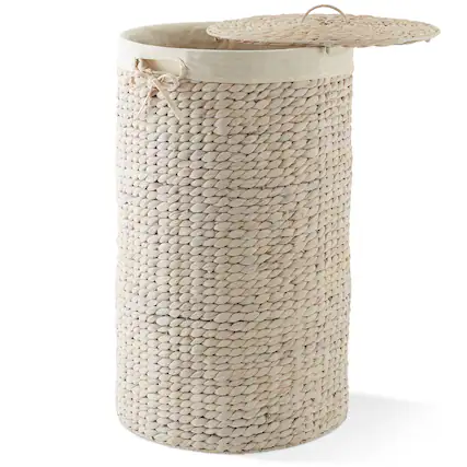 Front. Casafield - Round Laundry Hamper Basket with Lid and Liner for Clothes - Whitewash.