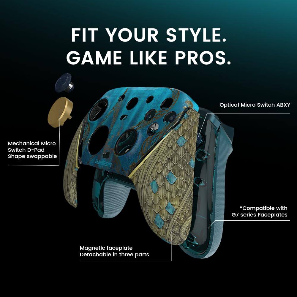 FIT YOUR STYLE. GAME LIKE PROS.

- Optical Micro Switch ABXY
- Mechanical Micro Switch D-Pad Shape swappable
- Magnetic faceplate Detachable in three parts
- *Compatible with G7 series Faceplates