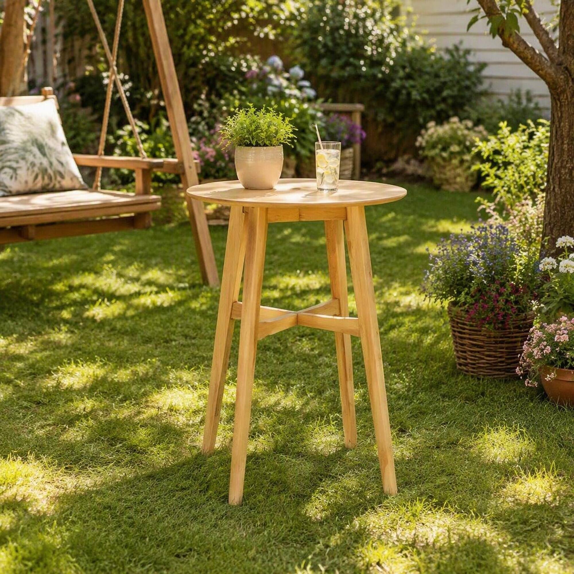 Alt View 2. RYHNUYNE - Round Wood Side Table, 4-Leg Natural Wooden End Table, Small Accent Coffee Table for Balcony - Oak.