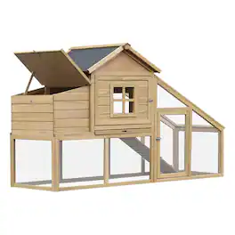 Pawhut - 69" Wooden Chicken Coop, Poultry Cage Hen House with Connecting Ramp, Tray - Natural Wood