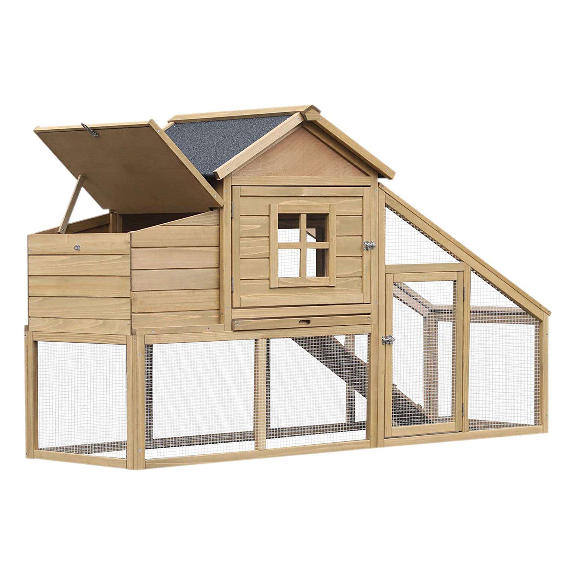 Front. Pawhut - 69" Wooden Chicken Coop, Poultry Cage Hen House with Connecting Ramp, Tray - Natural Wood.