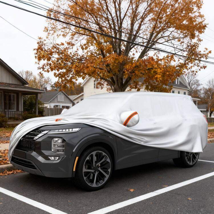 Angle. Mondawe - 200" Universal Fit SUV Car Cover with Mirror Pockets for Rain Sun UV Protection - Silver-200.