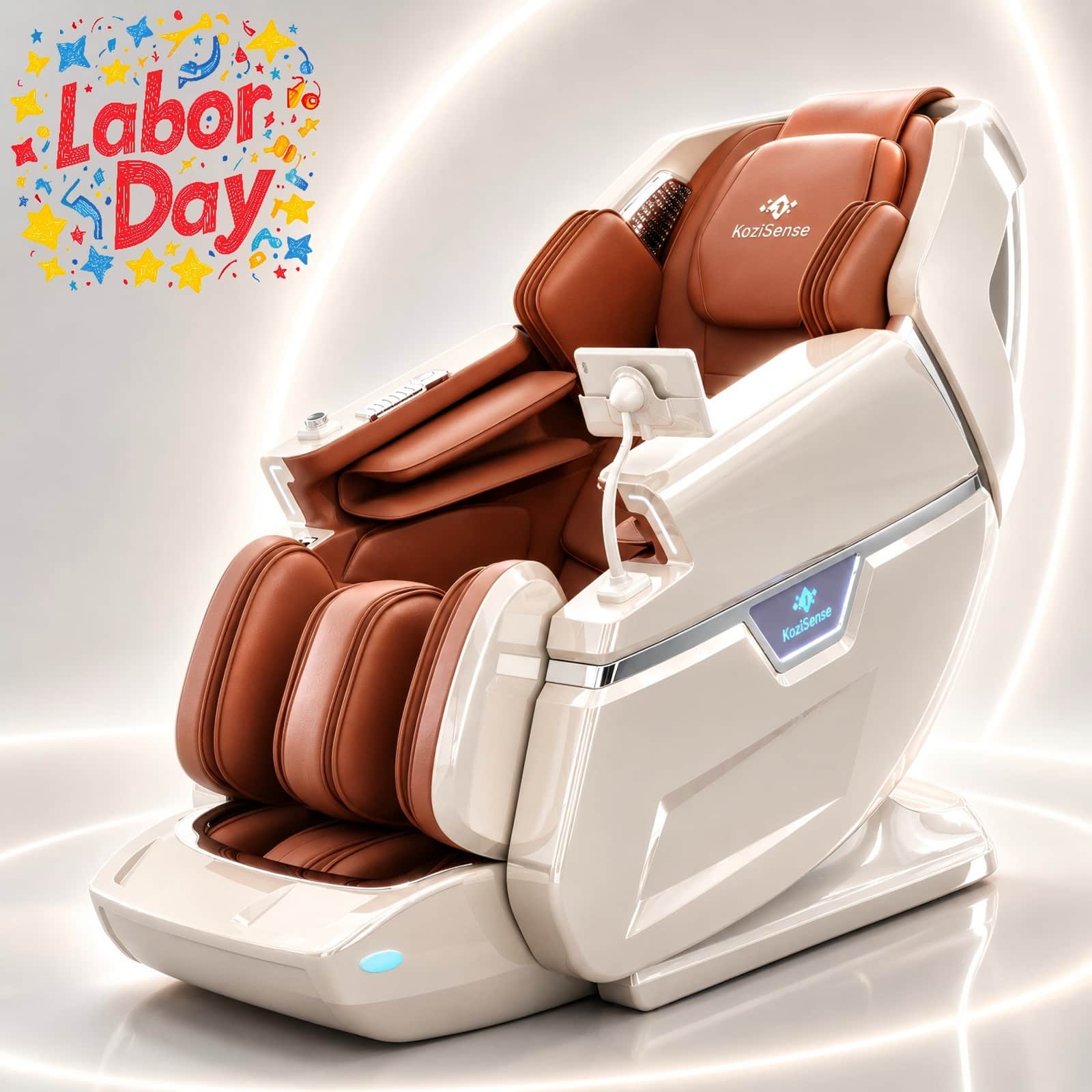 KoziSense - KZ-L66 Dual 4D+3D Luxury Massage Chair,Deep Zero Gravity,Thai Stretch,Auto Extend Legrest,Heat,FREE White Glove Delivery - White and Orange