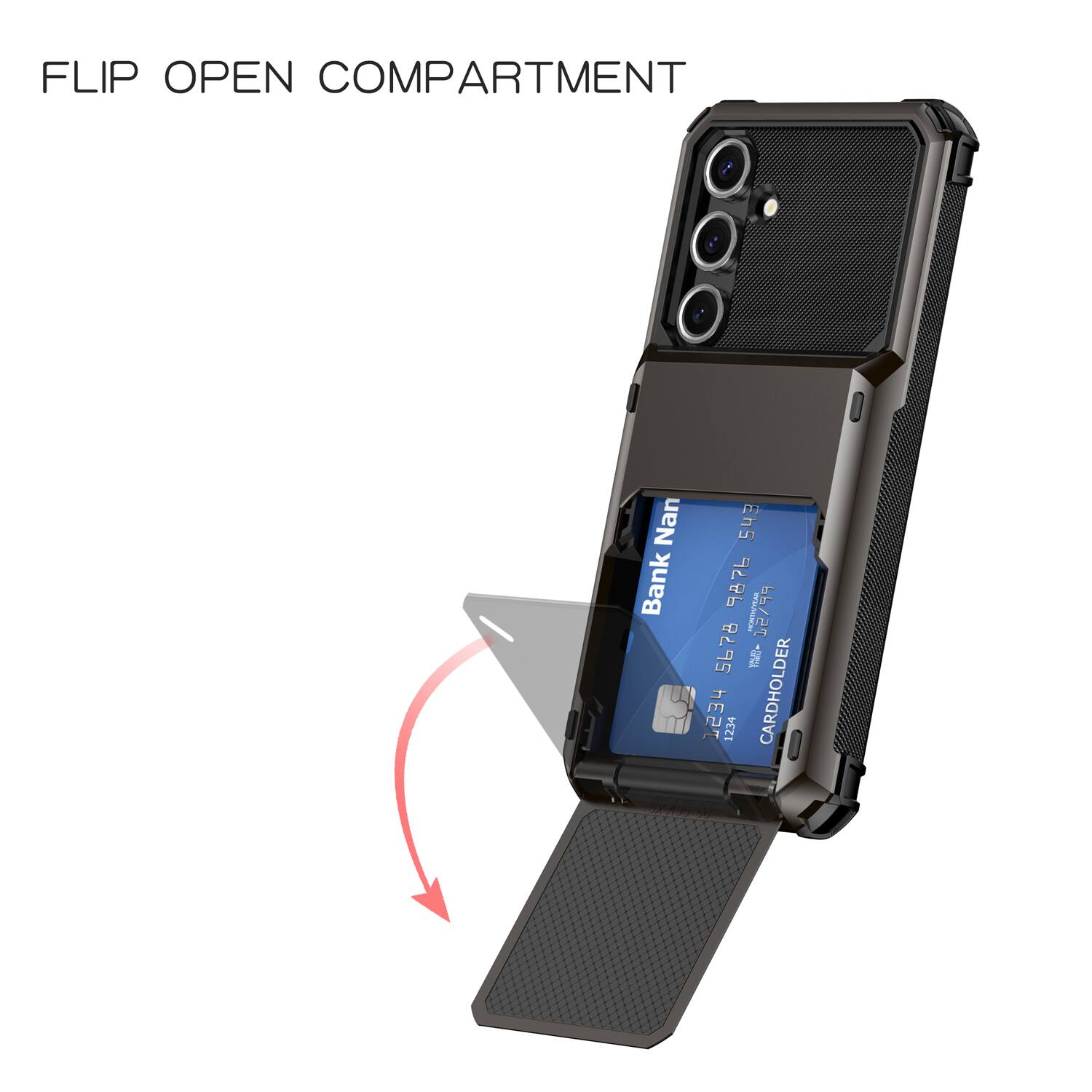 FLIP OPEN COMPARTMENT  
Nan Bank EhS 9876 | 12/99 5678  
hEaT 1234 CARDHOLDER