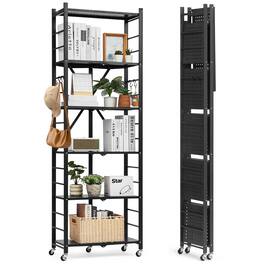 VEVOR - 6-Tier Foldable Storage Shelf, 24Wx12Dx72H Inch Folding Metal Rack Shelving Unit, Heavy Duty No Assembly Organizer Shelf - Black