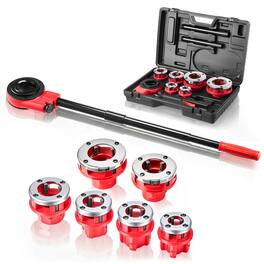 VEVOR - Ratchet Pipe Threader Kit with 6 Dies, 1/2" NPT to 2" NPT Manual Ratcheting Pipe Threading Tool, Portable Pipes - Red